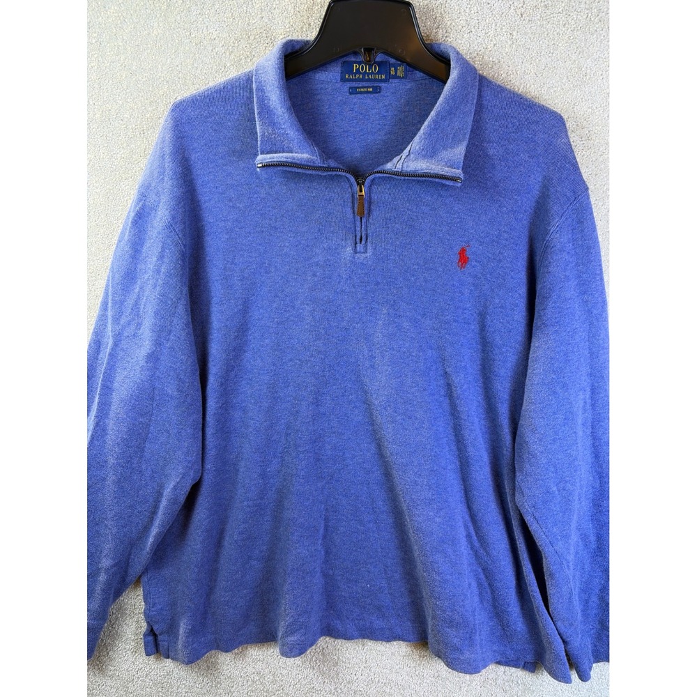 Polo Ralph Lauren Estate Rib Men's XL Blue 1/4 Zip Pullover Sweatshirt LS Pony